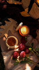 Cozy Autumn Still Life with Candle and Coffee