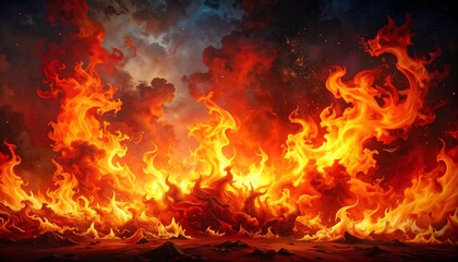Dynamic and Vibrant Fiery Inferno Artwork with Intense Burning Flames