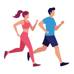 Active couple running together for fitness and healthy lifestyle outdoors illustration