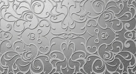 Silver Embossed Floral Pattern, Swirls, Decorative Elements on Textured Background