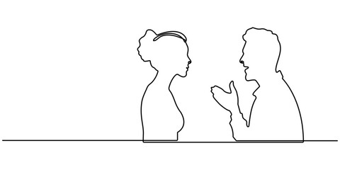 Continuous line drawing Silhouette of couple is sitting at the table icon neon glow vector illustration concept