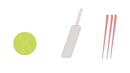Cricket bat ball and stumps illustration on white background
