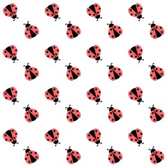 Ladybug seamless pattern. Seamless pattern of beetle or ladybug or ladybird on white background. Ladybug repeat pattern