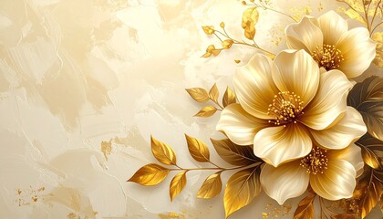 Elegant Golden Floral Artwork on Creamy Background for Luxurious Designs