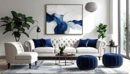 Elegant interior design: modern living room with stylish furniture and decor