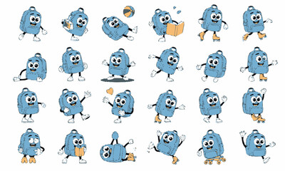 Animated Backpack Character Set: School & Travel Mascot Expressions