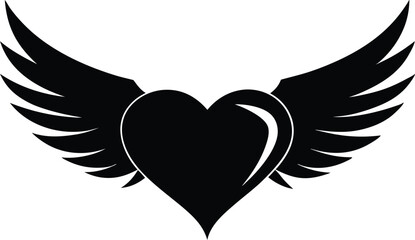 Heart with Wings Silhouette Vector Icon, Heart and Wings Silhouette - Vector Illustration