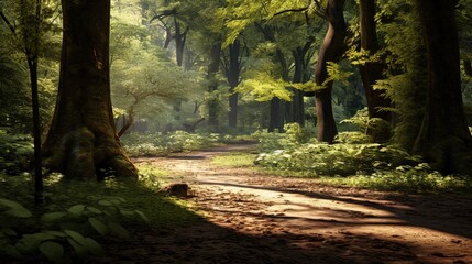 Obraz premium A photo of a trail with wooden steps in a dense forest