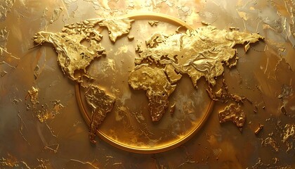 Golden World Map Illustration Depicting Earth, Perfect for Global Themes