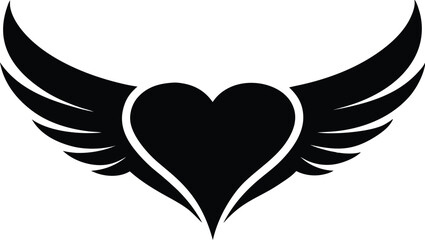 Obraz premium Heart with Wings Silhouette Vector Icon, Heart and Wings Silhouette - Vector Illustration