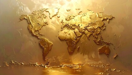 Golden World Map Illustration Representing Earth, Geography, and Travel