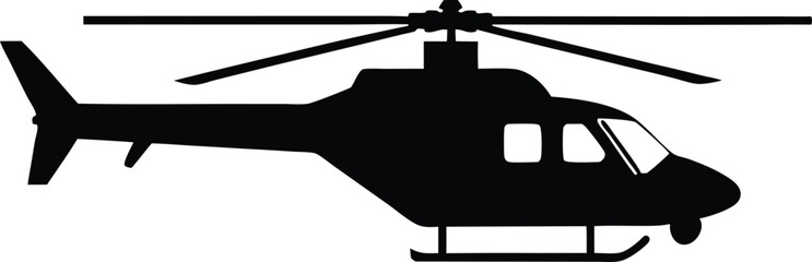 Helicopter simple black silhouette. Isolated copter icon vector illustration, Black Helicopter Outline - Simple Vector Silhouette for Design