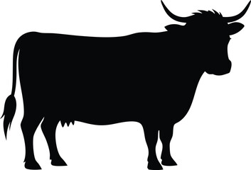 Highland cow line art silhouette vector, Highland cow silhouette design vector art illustration