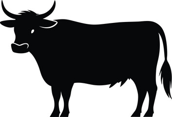 Highland cow line art silhouette vector, Highland cow silhouette design vector art illustration