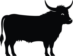 Highland cow line art silhouette vector, Highland cow silhouette design vector art illustration