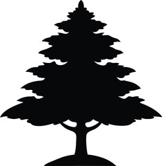 Pine Tree Vector Silhouette, Black on White, Pine Tree Silhouette Vector Illustration.