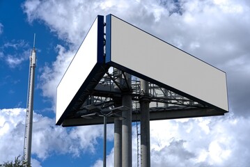 Tall advertising boards on a stand that is visible from far away.