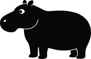 Hippo Silhouette Side View, African Wildlife. Hippopotamus silhouette and line art vector illustration