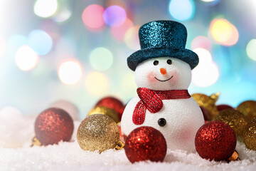 キラキラの背景と雪だるま