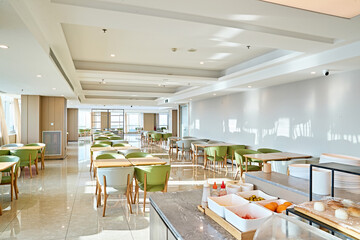 Clean and bright hotel buffet restaurant