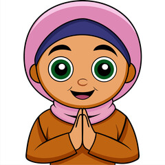 vector kawaii a muslim child greets