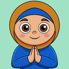 vector kawaii a muslim child greets
