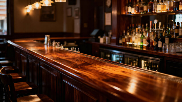 Wooden bar counter in a pub