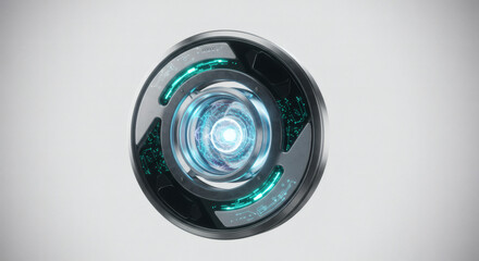 Futuristic technological device with glowing center and circular design