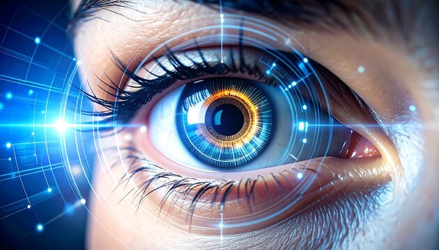 High-tech biometric eye scan with digital overlay