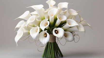 A photo of an elegant bouquet of white calla lilies