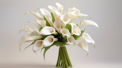A photo of an elegant bouquet of white calla lilies