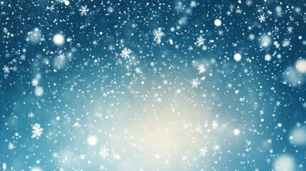 Warm ivory tone gradient fading into cool blue at top, scattered metallic-looking snow crystals gently falling, minimal clean space for holiday wishes