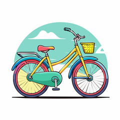 Fototapeta premium Colorful bicycle with basket and scenic background