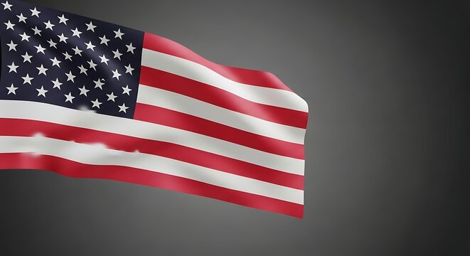 United States of America flag waving in the wind on a gray background symbolizing patriotism - Powered by Adobe