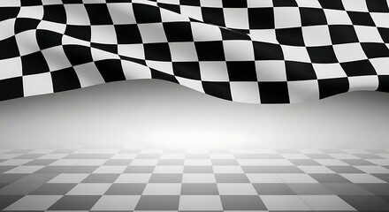 Obraz premium Waving Checkered Flag with a Checkerboard Pattern Floor Racing Concept Illustration