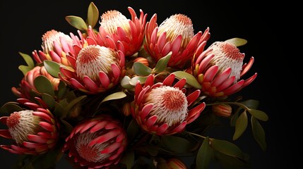 A photo of a bouquet of exotic protea flowers
