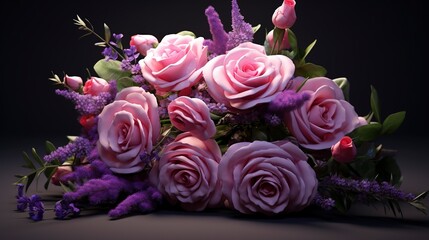 A photo of a bouquet of fragrant lavender and roses