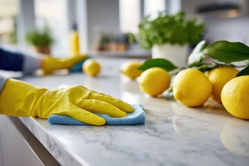 Using disinfecting wipes to clean kitchen surfaces during the day Generative AI