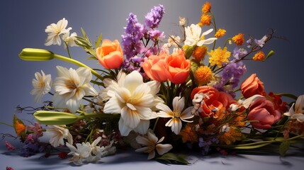 A photo of a bouquet of vibrant mixed spring blooms