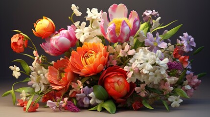 A photo of a bouquet of vibrant mixed spring blooms