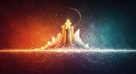 Abstract digital art depicting a vibrant, energetic landscape with glowing particles and geometric shapes.