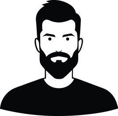 Man with Full Beard Silhouette Vector Illustration, Bearded Man Face Portrait Black Vector Art, Barbershop Logo Template Bearded Man Vector.