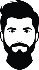 Man with Full Beard Silhouette Vector Illustration, Bearded Man Face Portrait Black Vector Art, Barbershop Logo Template Bearded Man Vector.