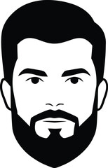 Man with Full Beard Silhouette Vector Illustration, Bearded Man Face Portrait Black Vector Art, Barbershop Logo Template Bearded Man Vector.