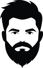Man with Full Beard Silhouette Vector Illustration, Bearded Man Face Portrait Black Vector Art, Barbershop Logo Template Bearded Man Vector.