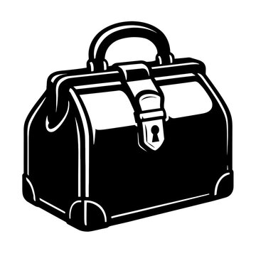 Classic Vintage Doctor's Medical Bag Vector Illustration Icon with Handle and Keyhole Clasp Design, Perfect for Healthcare Professional Logos, Retro Physician's Instrument Carry Case Clipart Graphic A