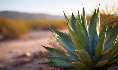 Fototapeta premium Vertical composition of an agave. zoomed in to highlight the spikes