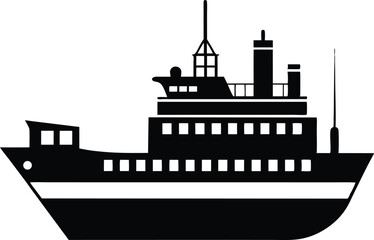 Fototapeta premium Maritime Ship Silhouette Vector Illustration. Cargo Ship Silhouette on the Ocean Vector, Sailing Ship Silhouette Vector for Logo and Design.