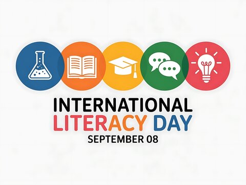 Celebrate International Literacy Day on September 8th with educational icons promoting knowledge, learning, and the power of education for global progress