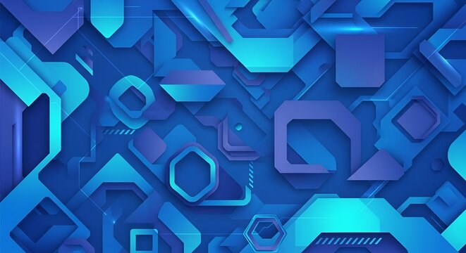Abstract blue and purple geometric shapes layered in a modern tech style background design composition